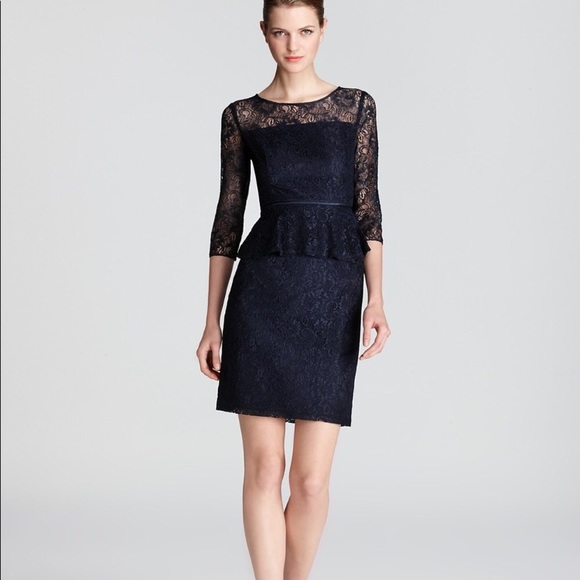 Adrianna Papell Dresses & Skirts - Adrianna Papell Blue Lace Peplum Sheath Dress Sz 6